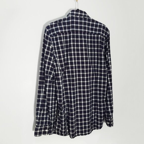 Massimo Dutti Plaid Shirt Navy White Red Men's M 100% Cotton - Picture 2 of 4